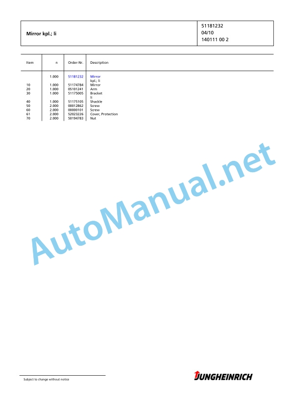 Alternative view of Jungheinrich Forklift DFG 425s G115-310ZZ Spare Parts Manual FN424186