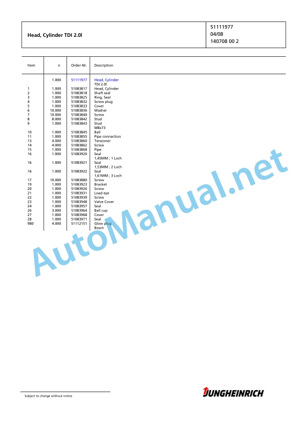 Jungheinrich Forklift DFG 425s GE100-470DZ Spare Parts Manual FN425436 3 Jungheinrich Forklift DFG 425s GE100-470DZ Spare Parts Manual FN425436 - Image 3