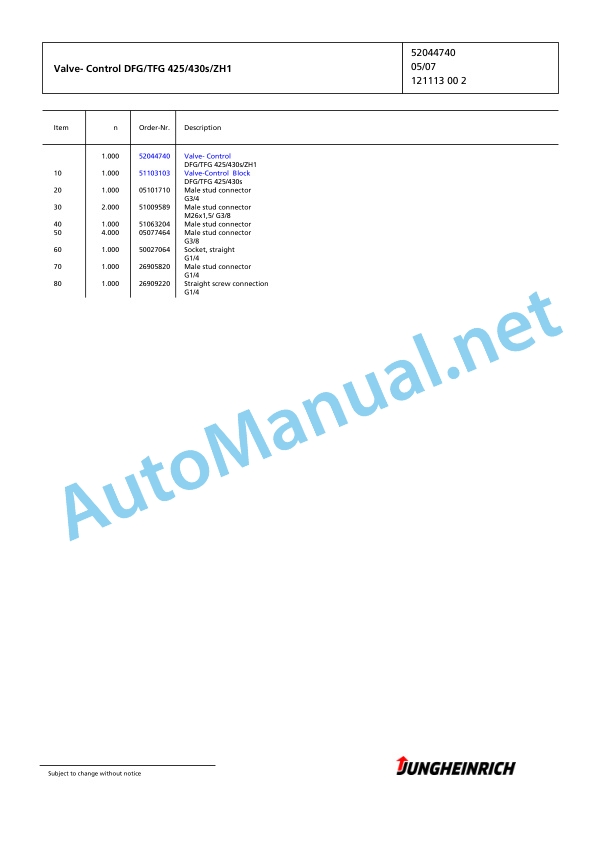 Jungheinrich Forklift DFG 425s GE120-350ZT Spare Parts Manual FN423511 5 Jungheinrich Forklift DFG 425s GE120-350ZT Spare Parts Manual FN423511 - Image 5