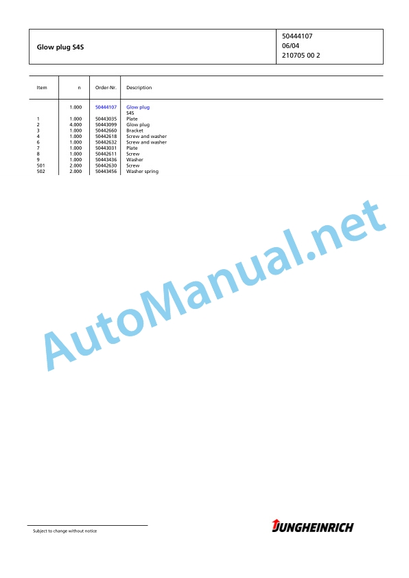 Jungheinrich Forklift DFG 430 G+E115-500DZ Spare Parts Manual FN424529 3 Jungheinrich Forklift DFG 430 G+E115-500DZ Spare Parts Manual FN424529 - Image 3