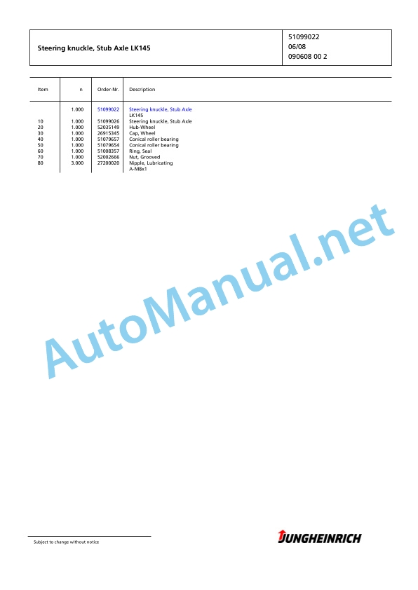Jungheinrich Forklift DFG 430s G-500DZ Spare Parts Manual FN425520 4 Jungheinrich Forklift DFG 430s G-500DZ Spare Parts Manual FN425520 - Image 4
