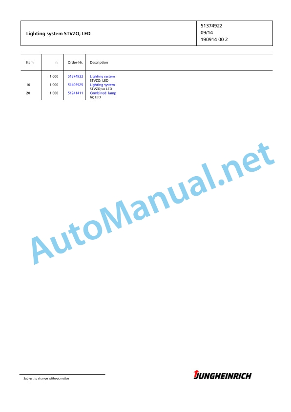 Jungheinrich Forklift DFG 430s G120-470DZ Spare Parts Manual FN595559 3 Jungheinrich Forklift DFG 430s G120-470DZ Spare Parts Manual FN595559 - Image 3