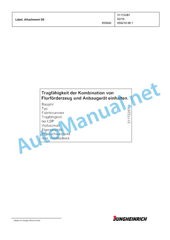Jungheinrich Forklift DFG 435s G+E120-450DZ Spare Parts Manual FN426103 2 Jungheinrich Forklift DFG 435s G+E120-450DZ Spare Parts Manual FN426103 - Image 2