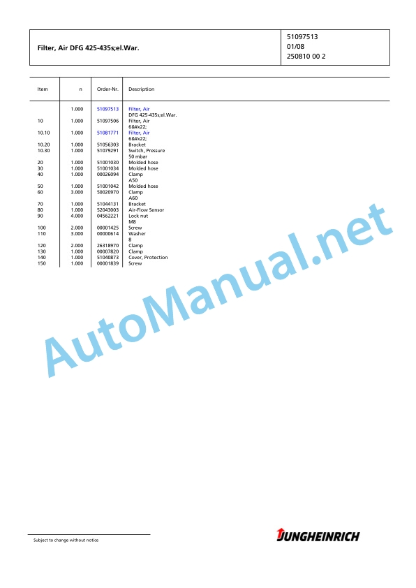 Jungheinrich Forklift DFG 435s G+E120-480ZT Spare Parts Manual FN426346 3 Jungheinrich Forklift DFG 435s G+E120-480ZT Spare Parts Manual FN426346 - Image 3