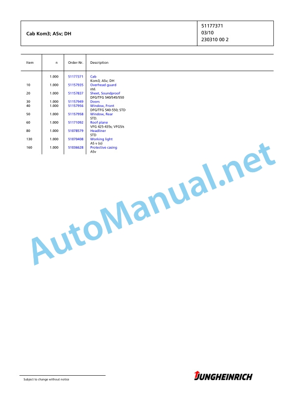 Jungheinrich Forklift DFG 540 G-527DZ Spare Parts Manual FN426098 2 Jungheinrich Forklift DFG 540 G-527DZ Spare Parts Manual FN426098 - Image 2