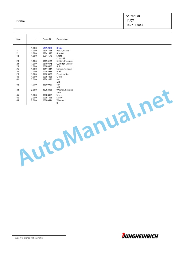 Jungheinrich Forklift EFG 115 SP GE100-600DZ Spare Parts Manual FN427099 3 Jungheinrich Forklift EFG 115 SP GE100-600DZ Spare Parts Manual FN427099 - Image 3