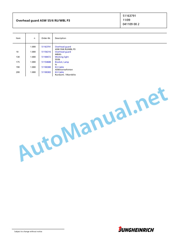 Jungheinrich Forklift EFG 215 G+E115-450DZ Spare Parts Manual FN424990 2 Jungheinrich Forklift EFG 215 G+E115-450DZ Spare Parts Manual FN424990 - Image 2