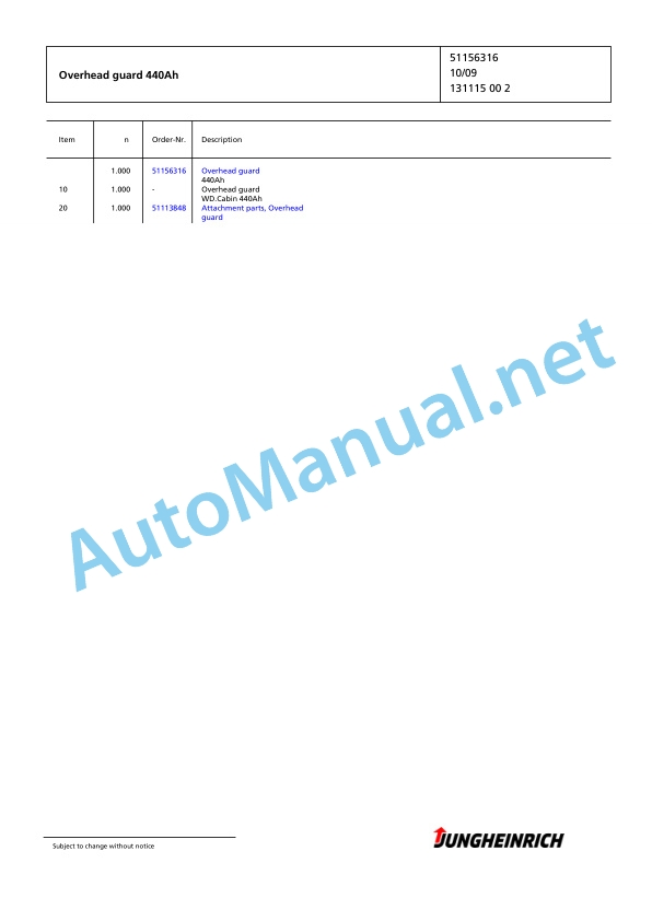 Jungheinrich Forklift EFG 215 G115-330ZZ Spare Parts Manual FN425639 2 Jungheinrich Forklift EFG 215 G115-330ZZ Spare Parts Manual FN425639 - Image 2