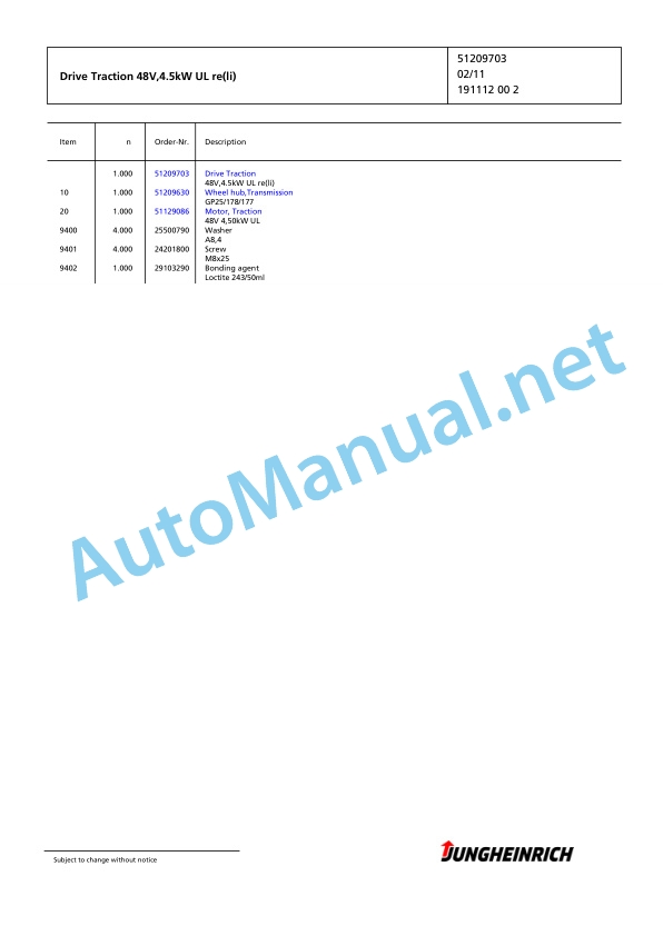 Jungheinrich Forklift EFG 215 GE115-310ZZ Spare Parts Manual FN424731 3 Jungheinrich Forklift EFG 215 GE115-310ZZ Spare Parts Manual FN424731 - Image 3