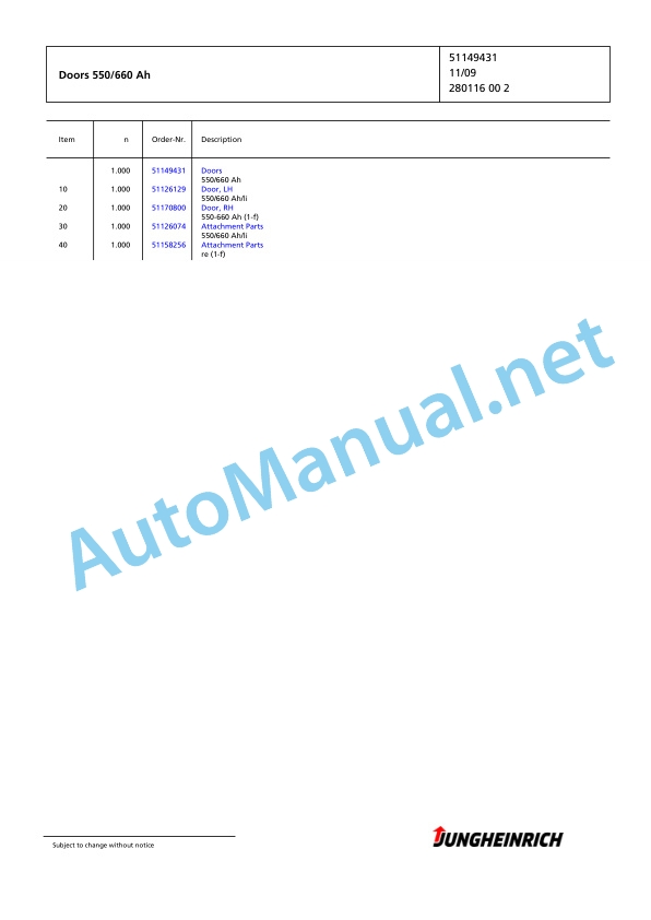 Jungheinrich Forklift EFG 216 G-550DZ Spare Parts Manual FN425486 2 Jungheinrich Forklift EFG 216 G-550DZ Spare Parts Manual FN425486 - Image 2