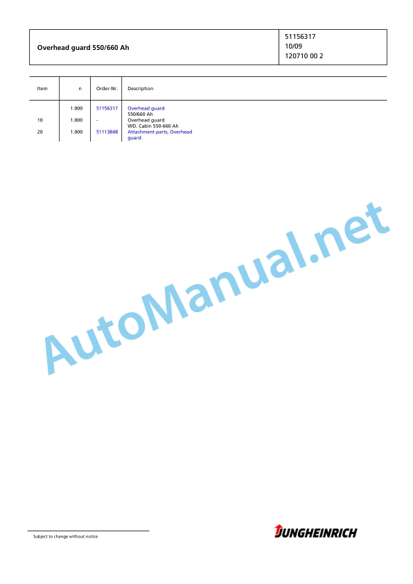 Jungheinrich Forklift EFG 216 GE115-600DZ Spare Parts Manual FN423290 2 Jungheinrich Forklift EFG 216 GE115-600DZ Spare Parts Manual FN423290 - Image 2