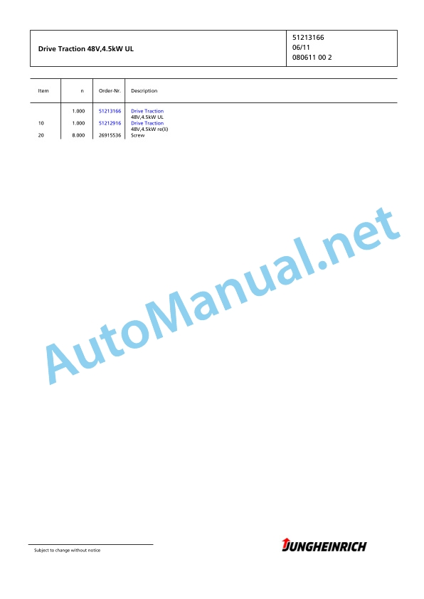 Jungheinrich Forklift EFG 216 GE120-480DZ Spare Parts Manual FN424458 3 Jungheinrich Forklift EFG 216 GE120-480DZ Spare Parts Manual FN424458 - Image 3