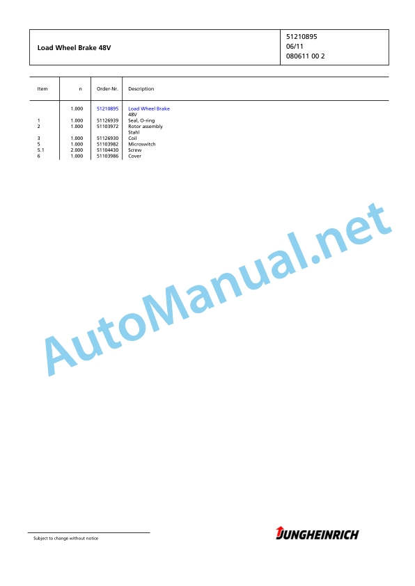 Jungheinrich Forklift EFG 216 GE120-480DZ Spare Parts Manual FN424462 3 Jungheinrich Forklift EFG 216 GE120-480DZ Spare Parts Manual FN424462 - Image 3
