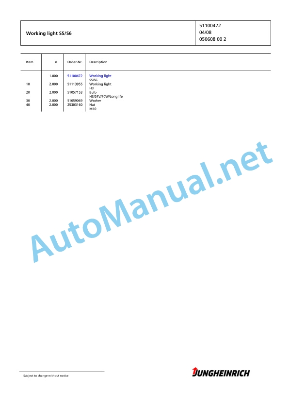 Jungheinrich Forklift EFG 216k G+E115-310ZZ Spare Parts Manual FN425103 5 Jungheinrich Forklift EFG 216k G+E115-310ZZ Spare Parts Manual FN425103 - Image 5