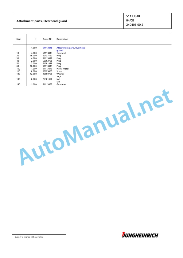 Jungheinrich Forklift EFG 216k GE100-450DZ Spare Parts Manual FN423317 2 Jungheinrich Forklift EFG 216k GE100-450DZ Spare Parts Manual FN423317 - Image 2