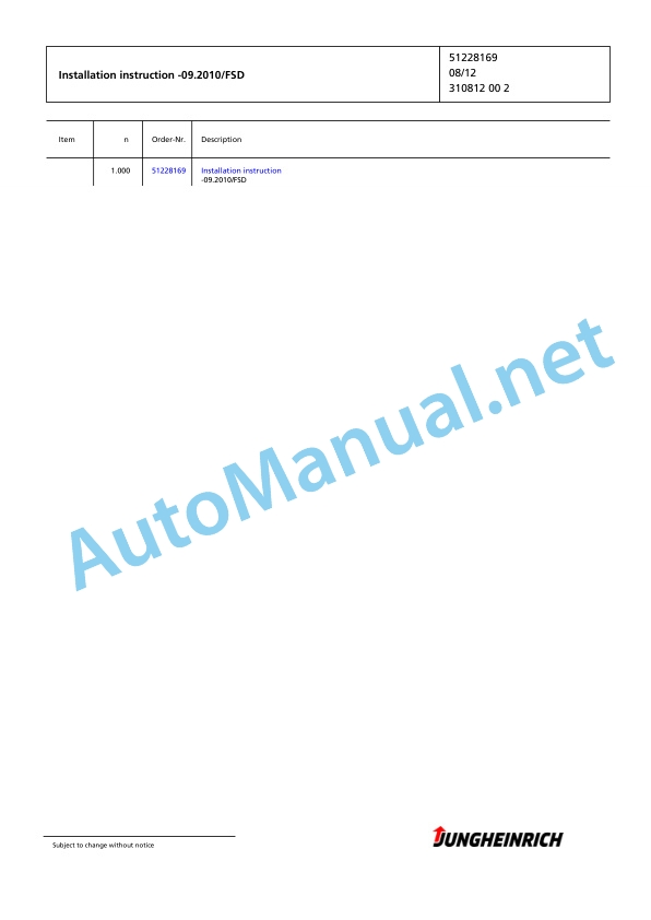 Jungheinrich Forklift EFG 216k GE115-450DZ Spare Parts Manual FN424121 2 Jungheinrich Forklift EFG 216k GE115-450DZ Spare Parts Manual FN424121 - Image 2