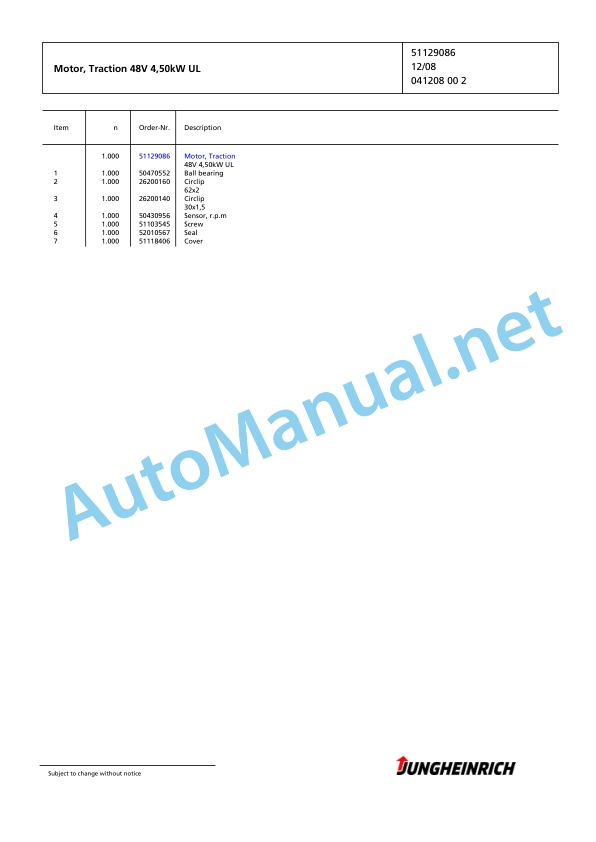 Jungheinrich Forklift EFG 216k Spare Parts Manual FN425135 3 Jungheinrich Forklift EFG 216k Spare Parts Manual FN425135 - Image 3