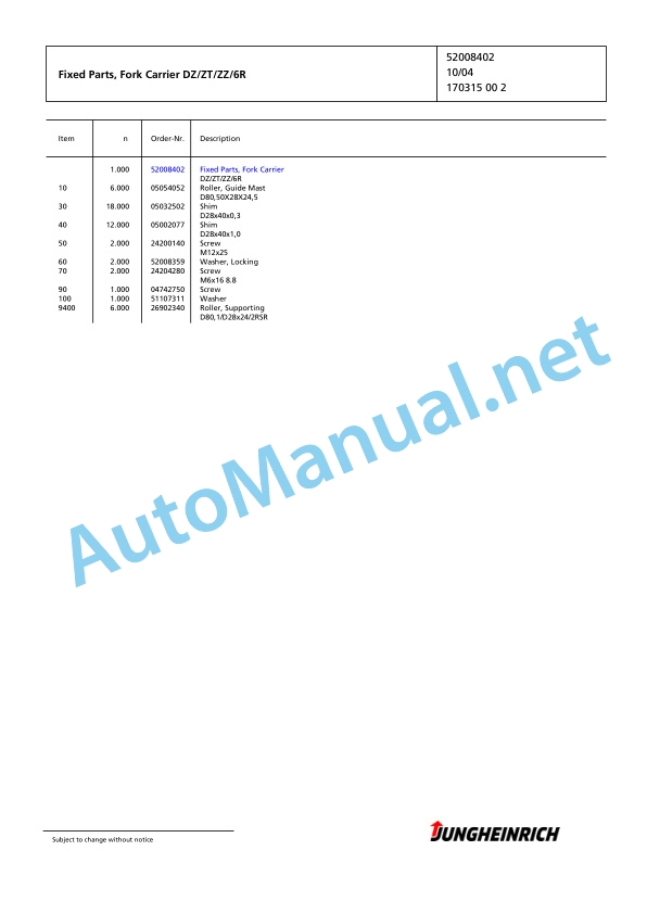 Jungheinrich Forklift EFG 218 GE115-500DZ Spare Parts Manual FN424971 4 Jungheinrich Forklift EFG 218 GE115-500DZ Spare Parts Manual FN424971 - Image 4