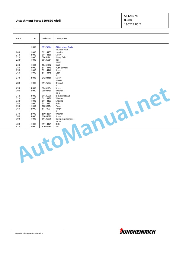 Jungheinrich Forklift EFG 218k GE150-500DZ Spare Parts Manual FN426465 2 Jungheinrich Forklift EFG 218k GE150-500DZ Spare Parts Manual FN426465 - Image 2