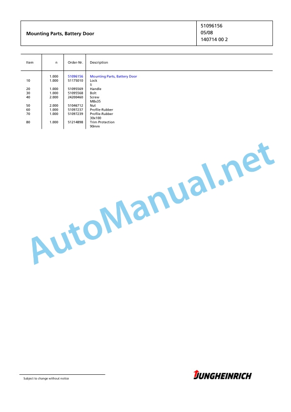 Jungheinrich Forklift EFG 220 GE110-330ZT Spare Parts Manual FN423487 2 Jungheinrich Forklift EFG 220 GE110-330ZT Spare Parts Manual FN423487 - Image 2