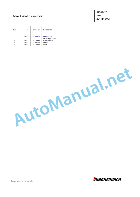 Jungheinrich Forklift EFG 220 GE115-330ZZ Spare Parts Manual FN426514 2 Jungheinrich Forklift EFG 220 GE115-330ZZ Spare Parts Manual FN426514 - Image 2