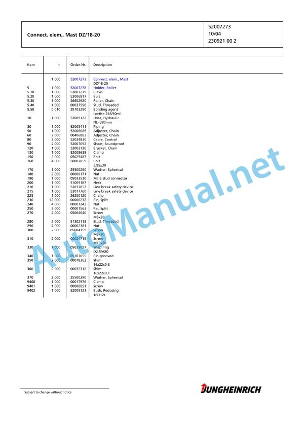 Jungheinrich Forklift EFG 220 GE115-450DZ Spare Parts Manual FN423520 4 Jungheinrich Forklift EFG 220 GE115-450DZ Spare Parts Manual FN423520 - Image 4