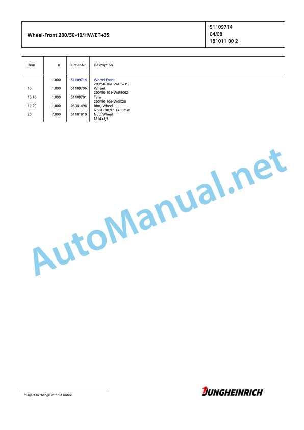 Jungheinrich Forklift EFG 220 GE120-400ZT Spare Parts Manual FN424435 3 Jungheinrich Forklift EFG 220 GE120-400ZT Spare Parts Manual FN424435 - Image 3