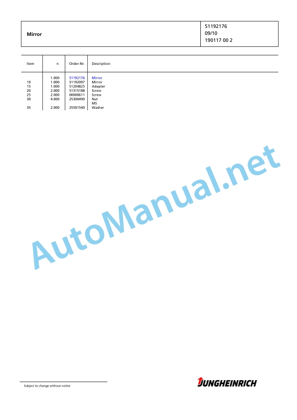 Jungheinrich Forklift EFG 316 G+E100-480DZ Spare Parts Manual FN425904 2 Jungheinrich Forklift EFG 316 G+E100-480DZ Spare Parts Manual FN425904 - Image 2