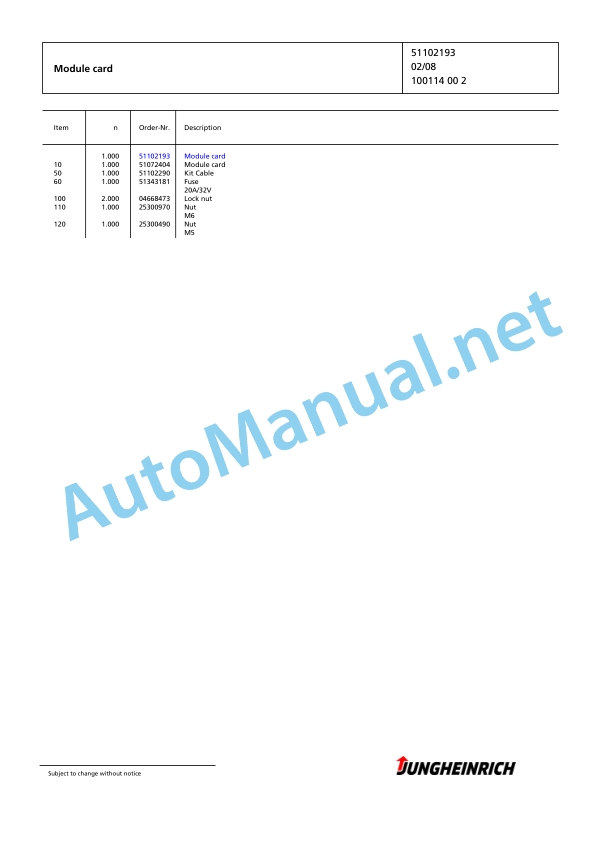 Jungheinrich Forklift EFG 320 G-400ZZ Spare Parts Manual FN423091 5 Jungheinrich Forklift EFG 320 G-400ZZ Spare Parts Manual FN423091 - Image 5
