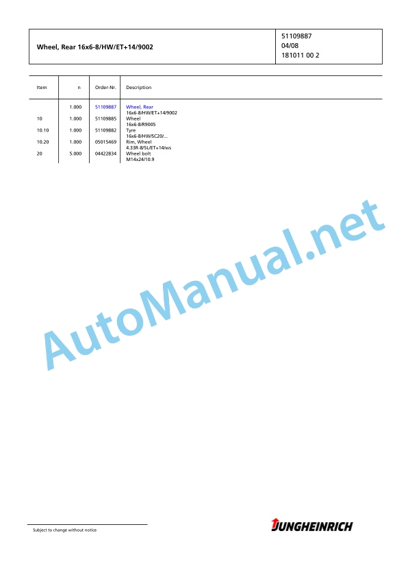 Jungheinrich Forklift EFG 320 G-500DZ Spare Parts Manual FN425981 3 Jungheinrich Forklift EFG 320 G-500DZ Spare Parts Manual FN425981 - Image 3