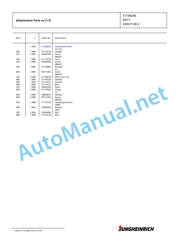 Jungheinrich Forklift EFG 320 G-550DZ Spare Parts Manual FN424192 2 Jungheinrich Forklift EFG 320 G-550DZ Spare Parts Manual FN424192 - Image 2