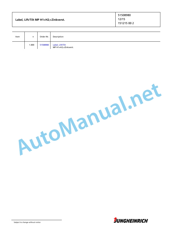 Jungheinrich Forklift EFG 320 Spare Parts Manual FN595557 3 Jungheinrich Forklift EFG 320 Spare Parts Manual FN595557 - Image 3