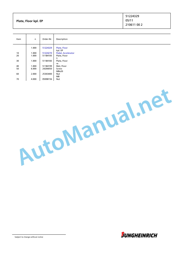 Jungheinrich Forklift EFG 430 G-470DZ Spare Parts Manual FN425884 3 Jungheinrich Forklift EFG 430 G-470DZ Spare Parts Manual FN425884 - Image 3