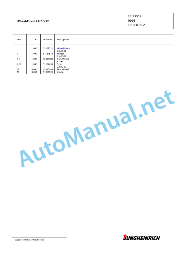 Jungheinrich Forklift EFG 430 G115-500DZ Spare Parts Manual FN424505 3 Jungheinrich Forklift EFG 430 G115-500DZ Spare Parts Manual FN424505 - Image 3