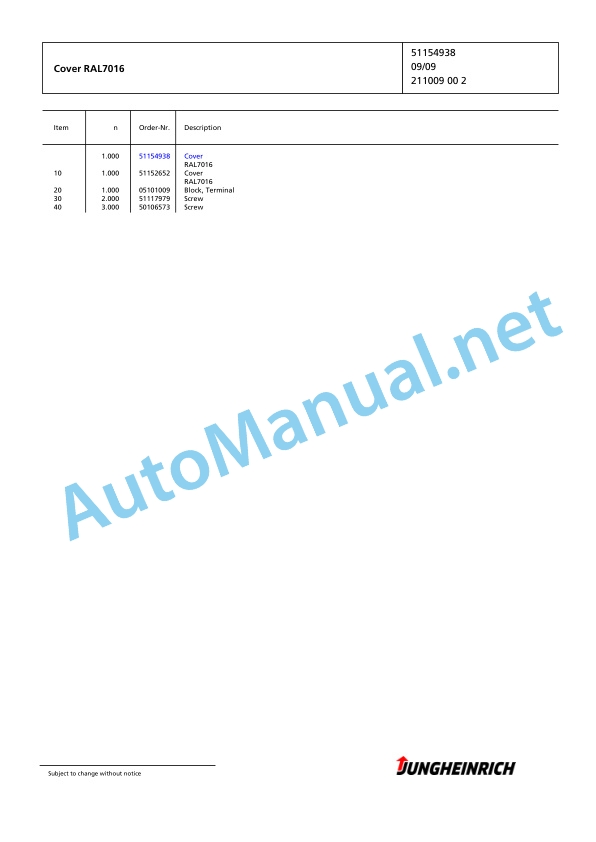 Jungheinrich Forklift EFG 430 GE-400ZT Spare Parts Manual FN425350 2 Jungheinrich Forklift EFG 430 GE-400ZT Spare Parts Manual FN425350 - Image 2
