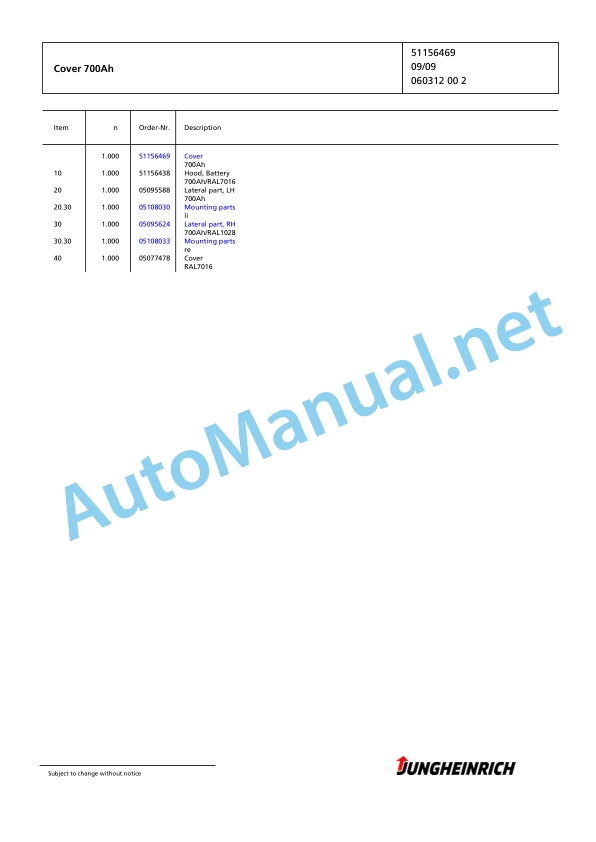 Jungheinrich Forklift EFG 430 GE160-500DZ Spare Parts Manual FN425871 2 Jungheinrich Forklift EFG 430 GE160-500DZ Spare Parts Manual FN425871 - Image 2