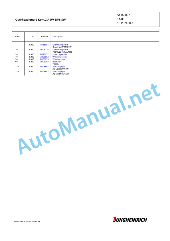 Jungheinrich Forklift EFG 535 GE120-650DZ Spare Parts Manual FN423876 2 Jungheinrich Forklift EFG 535 GE120-650DZ Spare Parts Manual FN423876 - Image 2