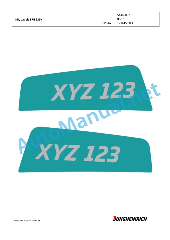 Jungheinrich Forklift EFG 535k G115-310ZZ Spare Parts Manual FN585500 3 Jungheinrich Forklift EFG 535k G115-310ZZ Spare Parts Manual FN585500 - Image 3