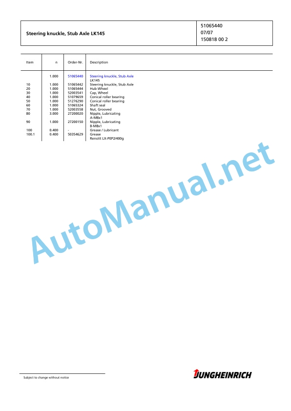 Jungheinrich Forklift EFG 540 G120-345ZZ Spare Parts Manual FN423331 3 Jungheinrich Forklift EFG 540 G120-345ZZ Spare Parts Manual FN423331 - Image 3