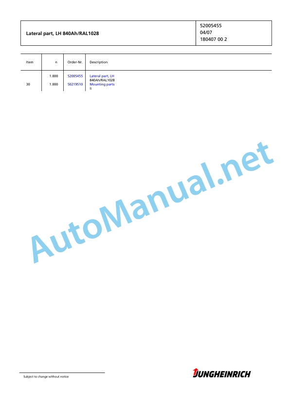 Jungheinrich Forklift EFG 540 G120-400ZT Spare Parts Manual FN424732 2 Jungheinrich Forklift EFG 540 G120-400ZT Spare Parts Manual FN424732 - Image 2