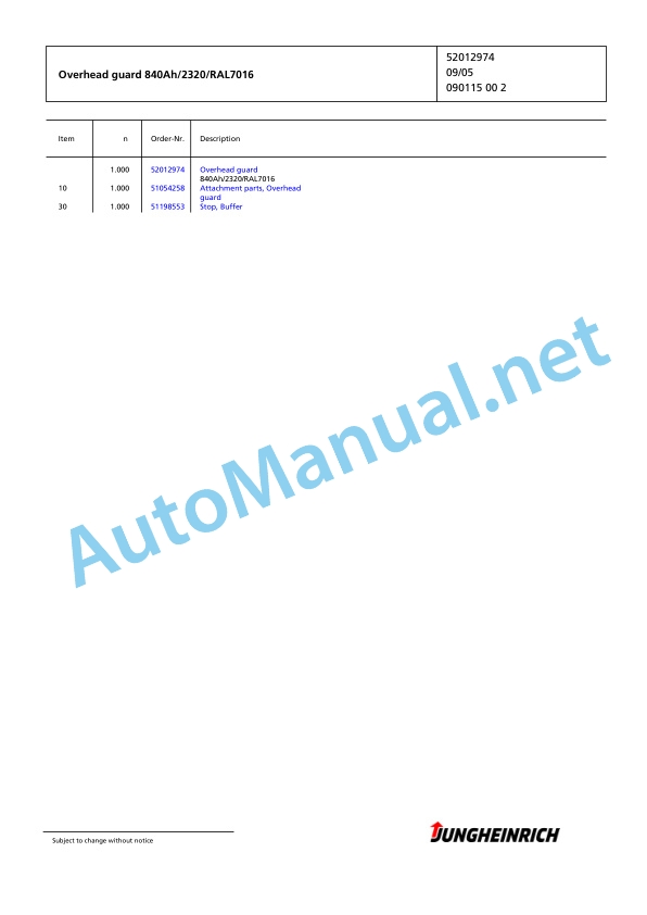 Jungheinrich Forklift EFG 540 GE120-295ZZ Spare Parts Manual FN426381 2 Jungheinrich Forklift EFG 540 GE120-295ZZ Spare Parts Manual FN426381 - Image 2
