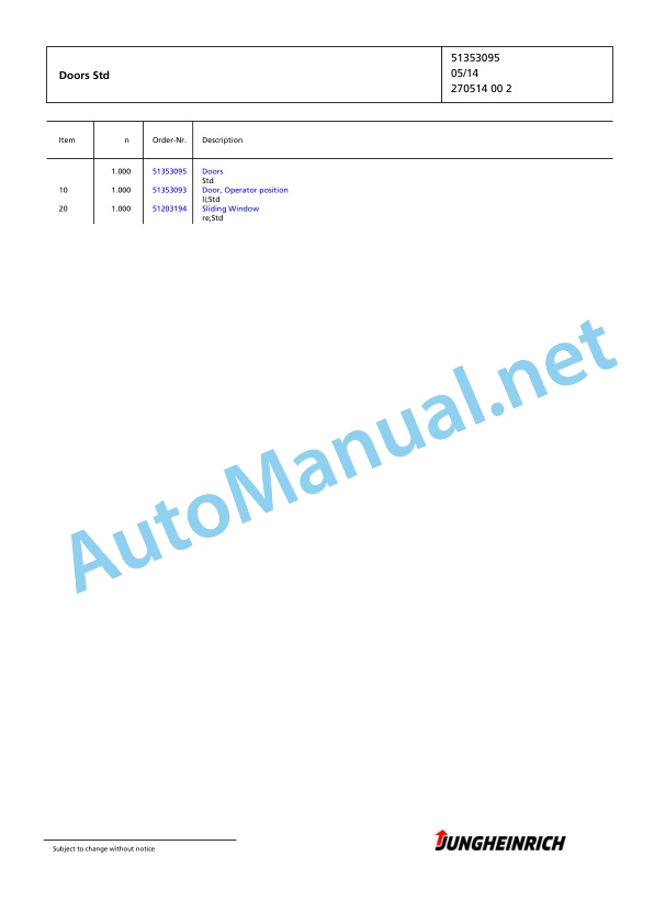 Jungheinrich Forklift EFG 550s G+E180-500DZ Spare Parts Manual FN595566 2 Jungheinrich Forklift EFG 550s G+E180-500DZ Spare Parts Manual FN595566 - Image 2