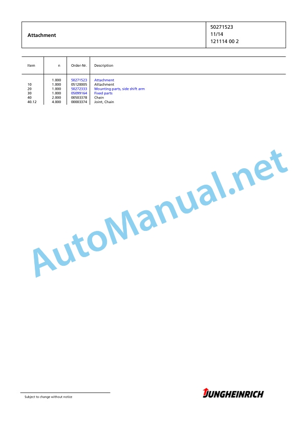 Jungheinrich Forklift EFX 413 X+S 119 550 ZT Spare Parts Manual FN427300 4 Jungheinrich Forklift EFX 413 X+S 119 550 ZT Spare Parts Manual FN427300 - Image 4