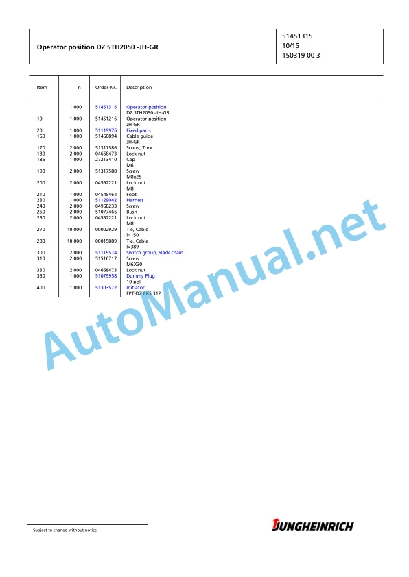 Jungheinrich Forklift EKS 312 Z+I 120 830 DZ Spare Parts Manual FN575543 2 Jungheinrich Forklift EKS 312 Z+I 120 830 DZ Spare Parts Manual FN575543 - Image 2