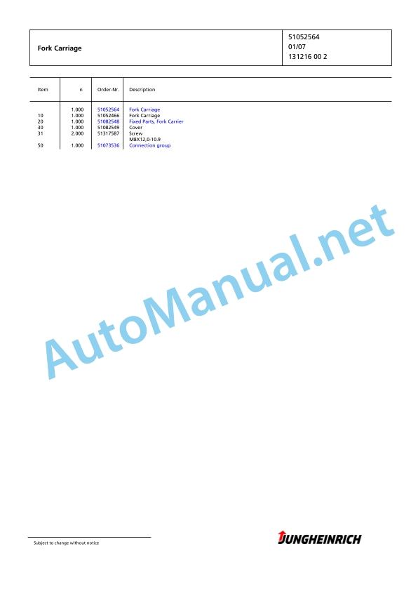 Jungheinrich Forklift EKX 515 G+I 120 975 DZ Spare Parts Manual FN424781 4 Jungheinrich Forklift EKX 515 G+I 120 975 DZ Spare Parts Manual FN424781 - Image 4
