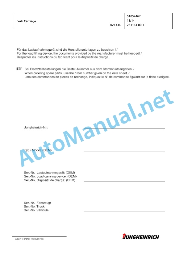 Jungheinrich Forklift EKX 515k G+I 120 950 DZ Spare Parts Manual FN425689 4 Jungheinrich Forklift EKX 515k G+I 120 950 DZ Spare Parts Manual FN425689 - Image 4