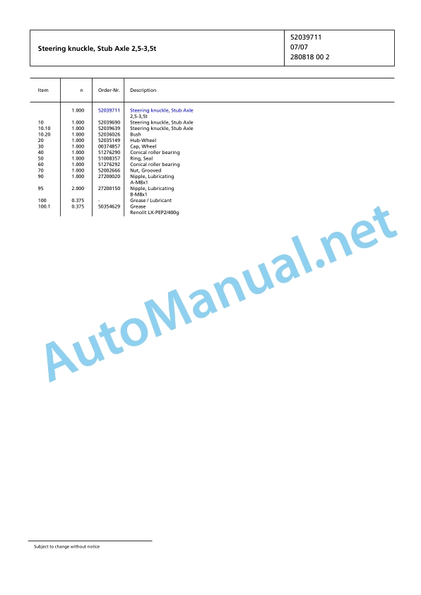 Jungheinrich Forklift EP5000 Spare Parts Manual FN427117 3 Jungheinrich Forklift EP5000 Spare Parts Manual FN427117 - Image 3