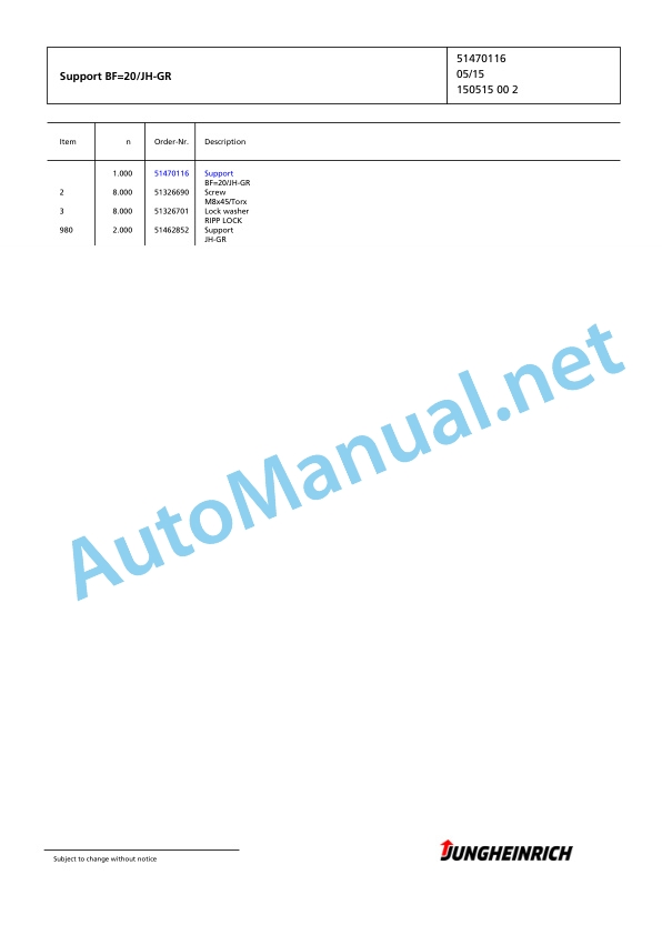 Jungheinrich Forklift ETV 320 Spare Parts Manual 91118495 2 Jungheinrich Forklift ETV 320 Spare Parts Manual 91118495 - Image 2