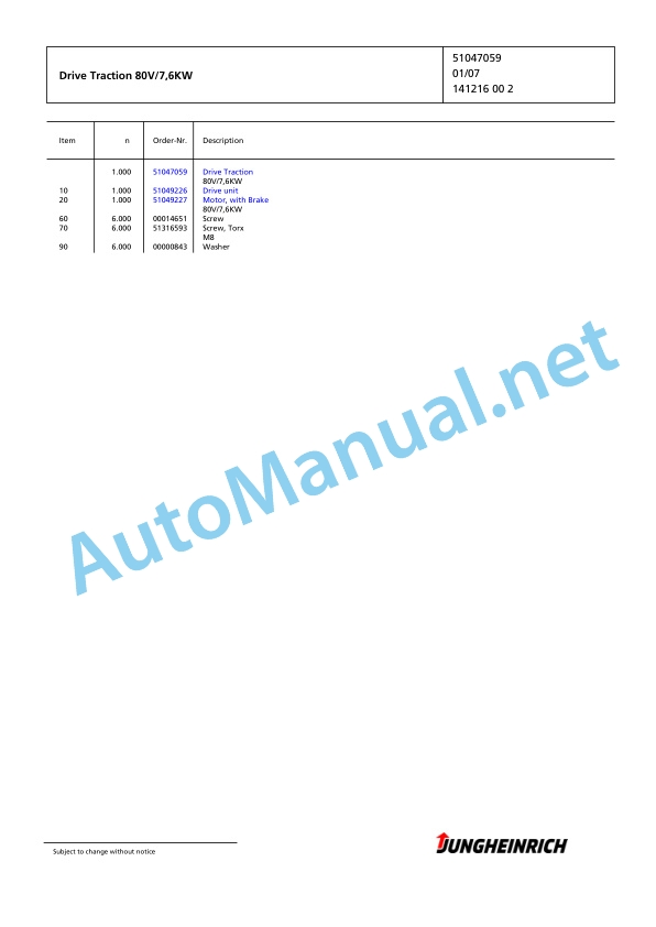 Jungheinrich Forklift ETX 515 T+S 120 900 DZ Spare Parts Manual FN426143 2 Jungheinrich Forklift ETX 515 T+S 120 900 DZ Spare Parts Manual FN426143 - Image 2