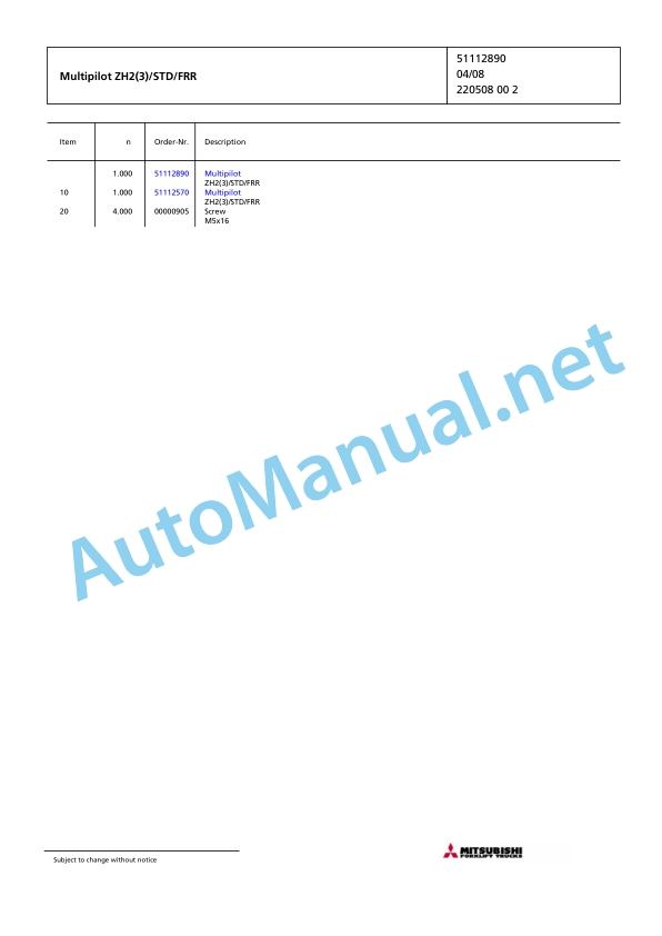 Jungheinrich Forklift FB 40 MP 2SP 350 Spare Parts Manual FN426580 5 Jungheinrich Forklift FB 40 MP 2SP 350 Spare Parts Manual FN426580 - Image 5